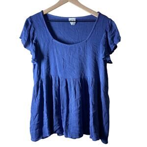 Fantastic Fawn Women's Blue Crepe Ribbed Peplum Flowy Blouse Size Large